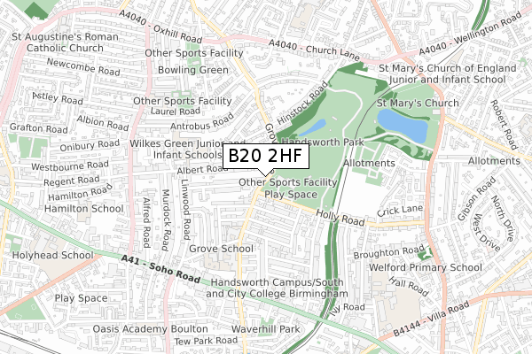 B20 2HF map - small scale - OS Open Zoomstack (Ordnance Survey)