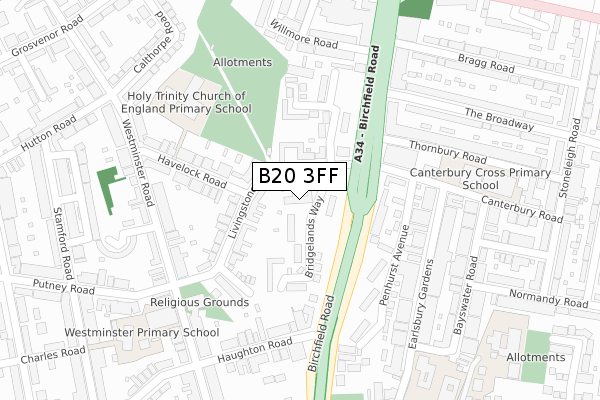 B20 3FF map - large scale - OS Open Zoomstack (Ordnance Survey)