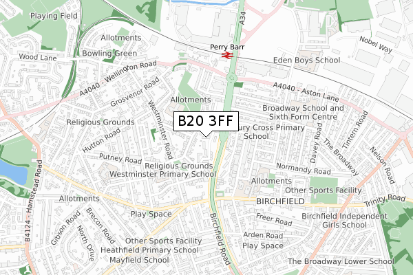 B20 3FF map - small scale - OS Open Zoomstack (Ordnance Survey)