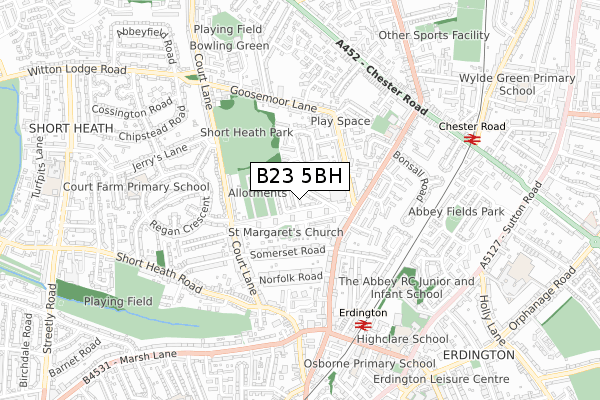 B23 5BH map - small scale - OS Open Zoomstack (Ordnance Survey)