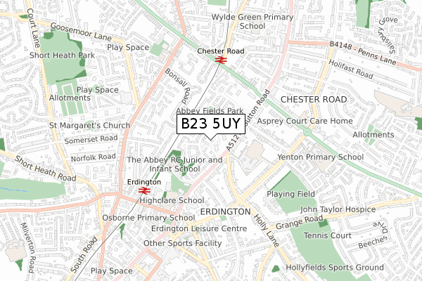 B23 5UY map - small scale - OS Open Zoomstack (Ordnance Survey)
