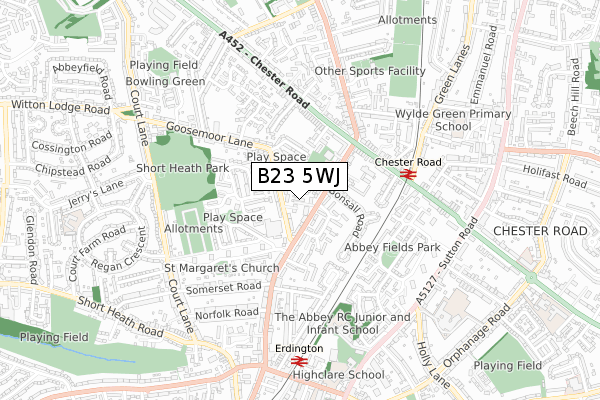 B23 5WJ map - small scale - OS Open Zoomstack (Ordnance Survey)