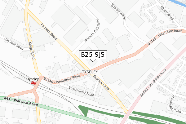 B25 9JS map - large scale - OS Open Zoomstack (Ordnance Survey)