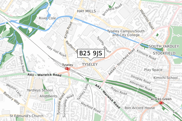 B25 9JS map - small scale - OS Open Zoomstack (Ordnance Survey)