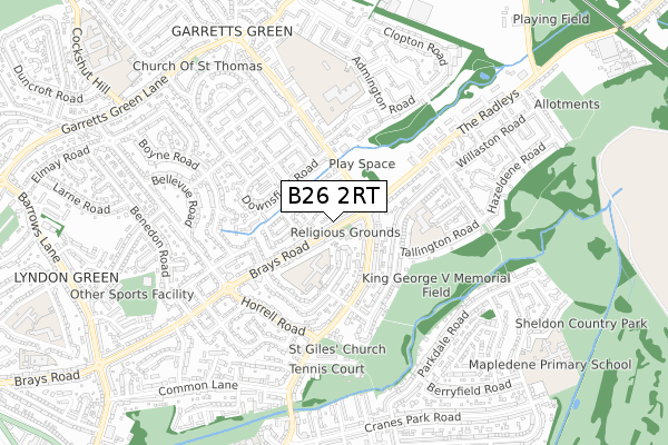 B26 2RT map - small scale - OS Open Zoomstack (Ordnance Survey)