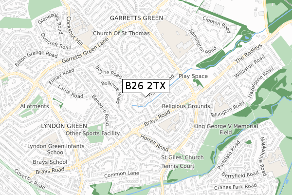 B26 2TX map - small scale - OS Open Zoomstack (Ordnance Survey)