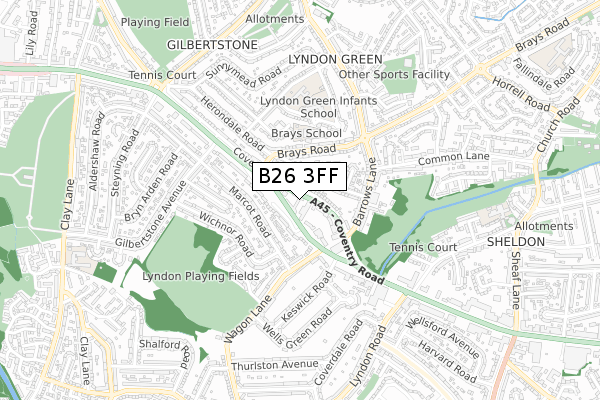 B26 3FF map - small scale - OS Open Zoomstack (Ordnance Survey) B26 3FF map - small scale - OS Open Zoomstack (Ordnance Survey)