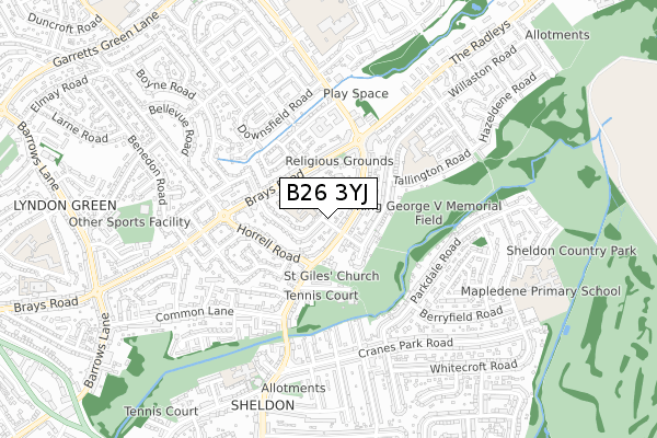 B26 3YJ map - small scale - OS Open Zoomstack (Ordnance Survey) B26 3YJ map - small scale - OS Open Zoomstack (Ordnance Survey)
