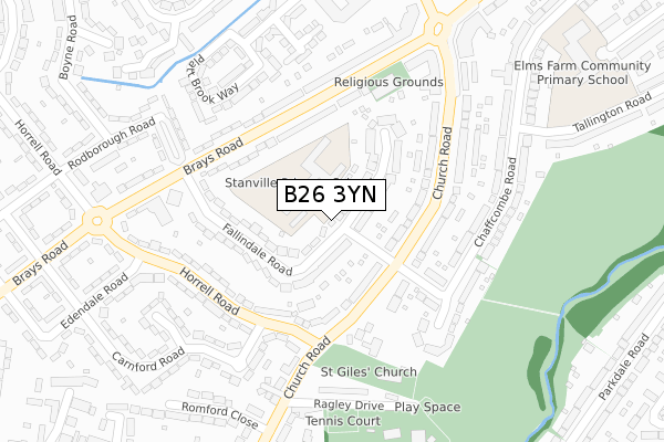 B26 3YN map - large scale - OS Open Zoomstack (Ordnance Survey)