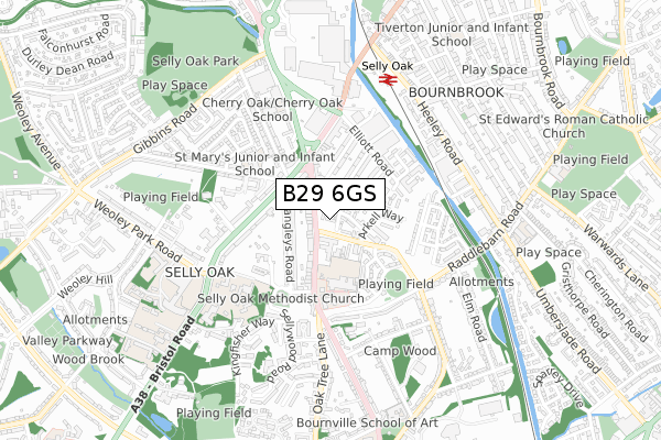 B29 6GS map - small scale - OS Open Zoomstack (Ordnance Survey)