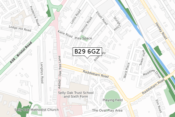 B29 6GZ map - large scale - OS Open Zoomstack (Ordnance Survey)