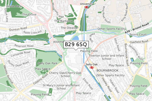 B29 6SQ map - small scale - OS Open Zoomstack (Ordnance Survey)