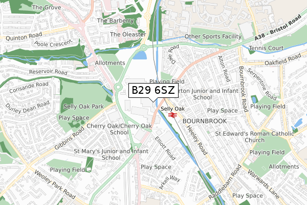 B29 6SZ map - small scale - OS Open Zoomstack (Ordnance Survey) B29 6SZ map - small scale - OS Open Zoomstack (Ordnance Survey)
