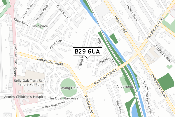 B29 6UA map - large scale - OS Open Zoomstack (Ordnance Survey)