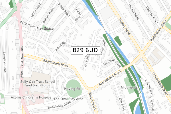 B29 6UD map - large scale - OS Open Zoomstack (Ordnance Survey)