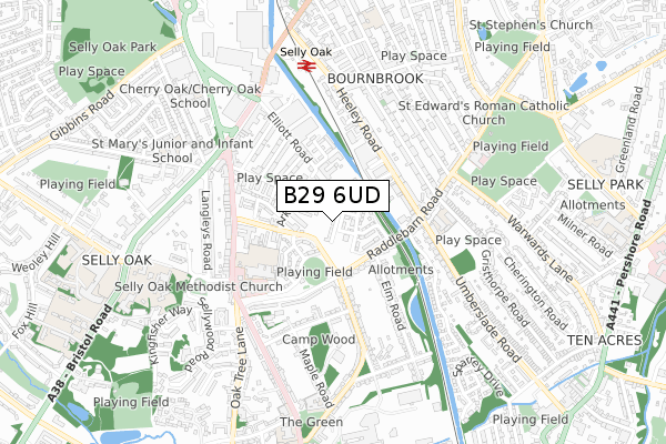 B29 6UD map - small scale - OS Open Zoomstack (Ordnance Survey)