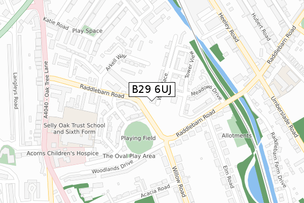 B29 6UJ map - large scale - OS Open Zoomstack (Ordnance Survey)