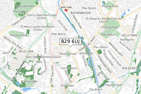 B29 6UJ map - small scale - OS Open Zoomstack (Ordnance Survey)