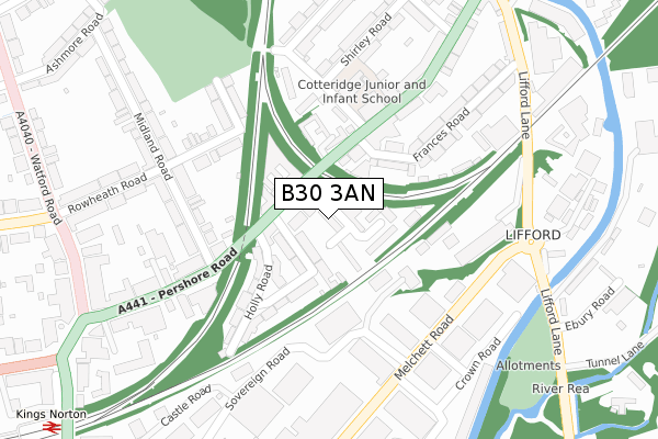 B30 3AN map - large scale - OS Open Zoomstack (Ordnance Survey)