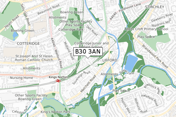 B30 3AN map - small scale - OS Open Zoomstack (Ordnance Survey)