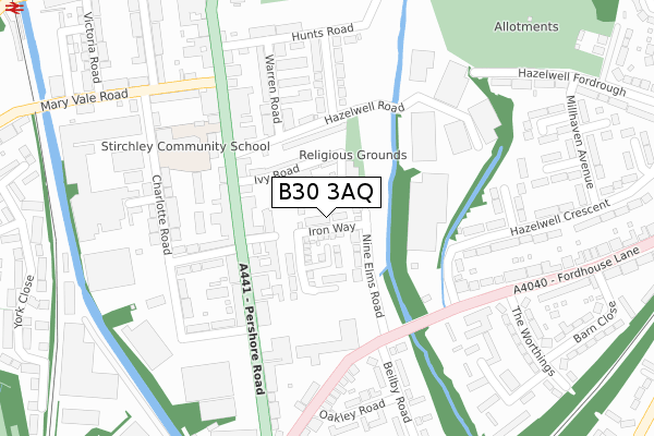 B30 3AQ map - large scale - OS Open Zoomstack (Ordnance Survey)