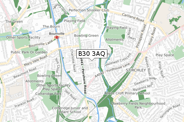 B30 3AQ map - small scale - OS Open Zoomstack (Ordnance Survey)