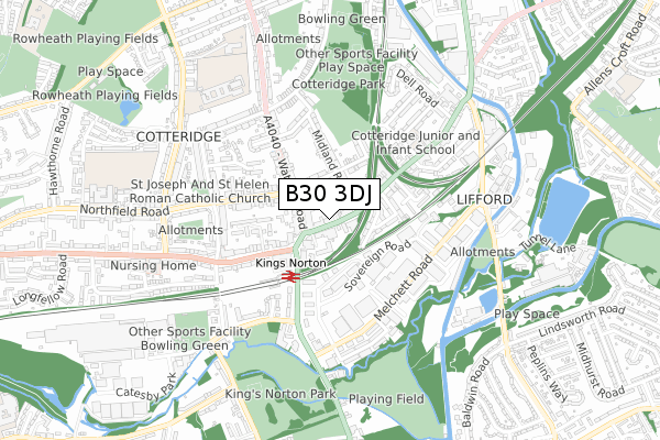 B30 3DJ map - small scale - OS Open Zoomstack (Ordnance Survey)