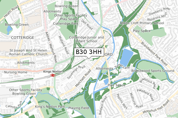 B30 3HH map - small scale - OS Open Zoomstack (Ordnance Survey)