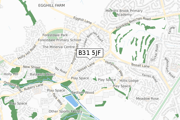 B31 5JF map - small scale - OS Open Zoomstack (Ordnance Survey)