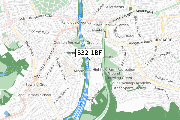 B32 1BF map - small scale - OS Open Zoomstack (Ordnance Survey)