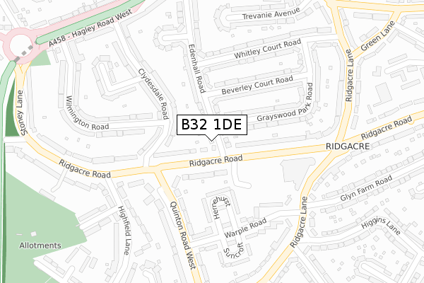 B32 1DE map - large scale - OS Open Zoomstack (Ordnance Survey)