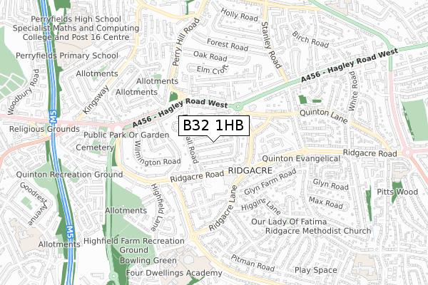 B32 1HB map - small scale - OS Open Zoomstack (Ordnance Survey)