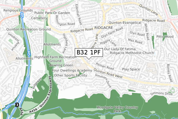 B32 1PF map - small scale - OS Open Zoomstack (Ordnance Survey)