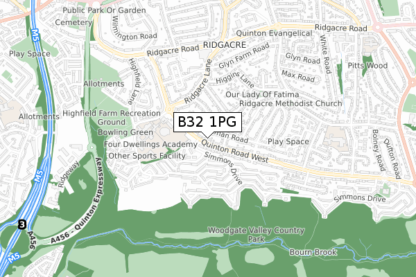 B32 1PG map - small scale - OS Open Zoomstack (Ordnance Survey)