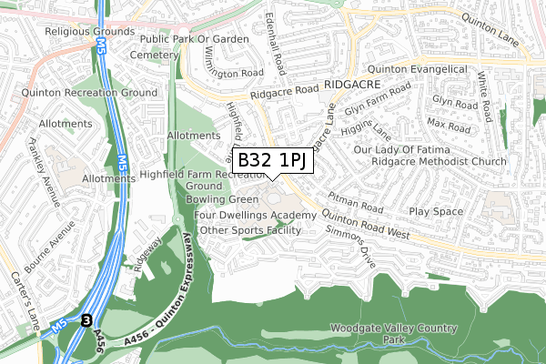 B32 1PJ map - small scale - OS Open Zoomstack (Ordnance Survey)