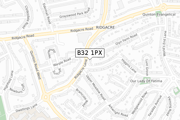 B32 1PX map - large scale - OS Open Zoomstack (Ordnance Survey)