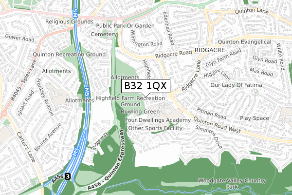 B32 1QX map - small scale - OS Open Zoomstack (Ordnance Survey)