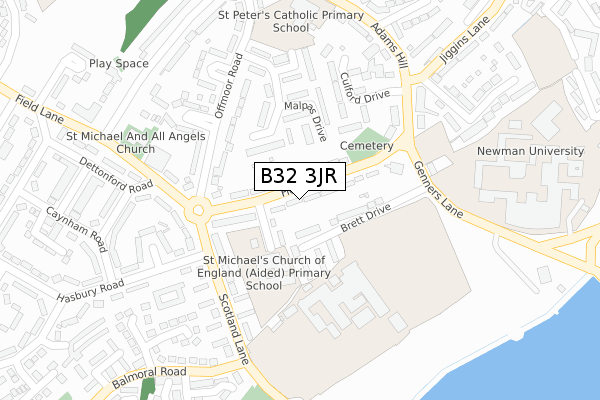 B32 3JR map - large scale - OS Open Zoomstack (Ordnance Survey)