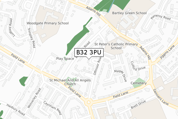 B32 3PU map - large scale - OS Open Zoomstack (Ordnance Survey)