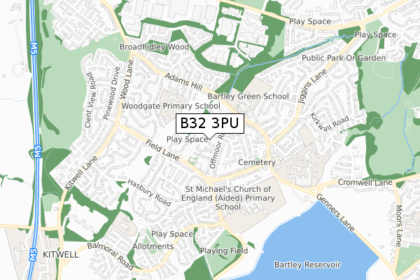 B32 3PU map - small scale - OS Open Zoomstack (Ordnance Survey)