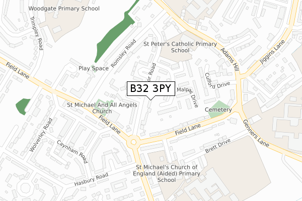 B32 3PY map - large scale - OS Open Zoomstack (Ordnance Survey)