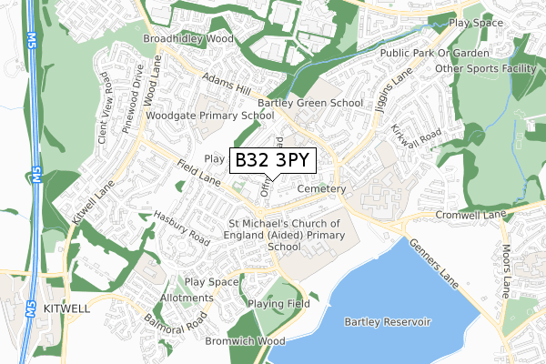 B32 3PY map - small scale - OS Open Zoomstack (Ordnance Survey)