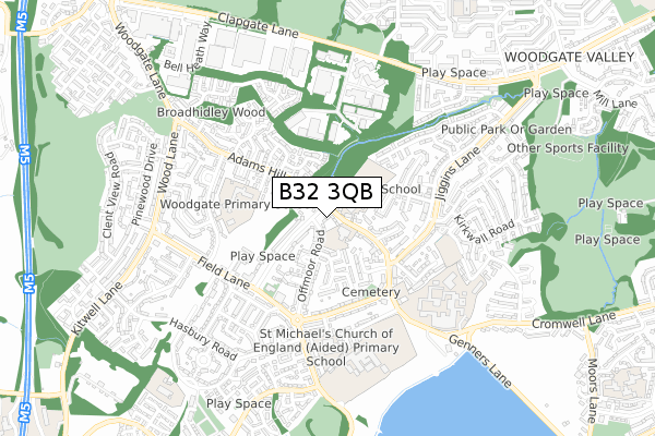 B32 3QB map - small scale - OS Open Zoomstack (Ordnance Survey)