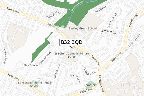 B32 3QD map - large scale - OS Open Zoomstack (Ordnance Survey)