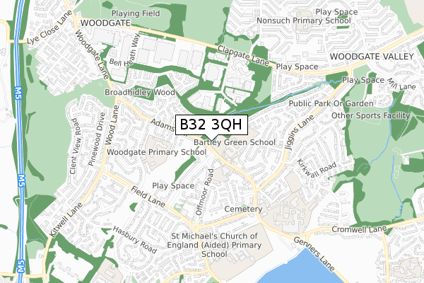 B32 3QH map - small scale - OS Open Zoomstack (Ordnance Survey)