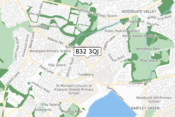 B32 3QJ map - small scale - OS Open Zoomstack (Ordnance Survey)