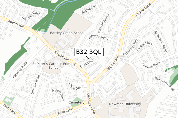 B32 3QL map - large scale - OS Open Zoomstack (Ordnance Survey)