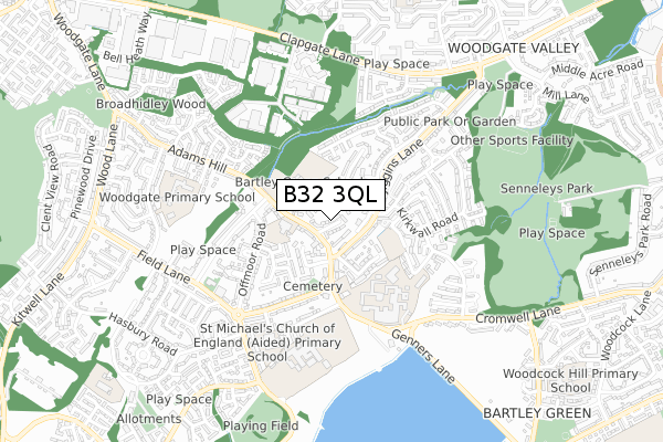 B32 3QL map - small scale - OS Open Zoomstack (Ordnance Survey)