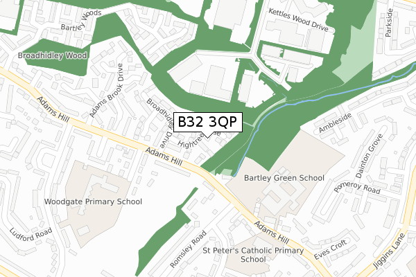 B32 3QP map - large scale - OS Open Zoomstack (Ordnance Survey)