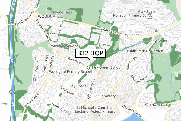 B32 3QP map - small scale - OS Open Zoomstack (Ordnance Survey)